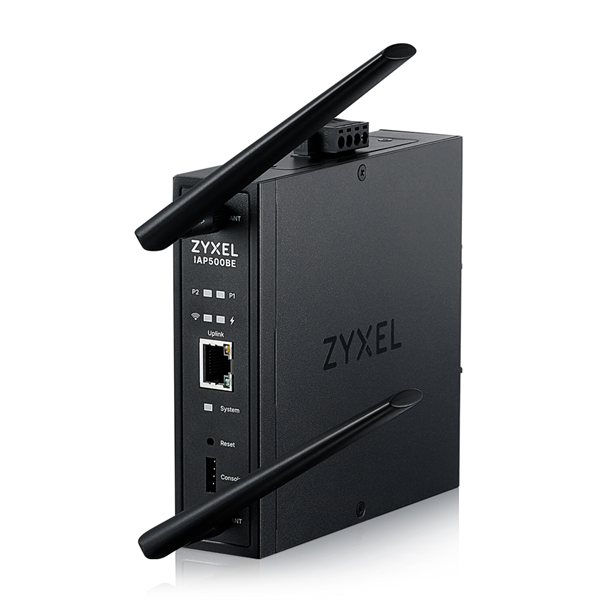Фото Промышленная точка доступа Zyxel NebulaFlex IAP500BE, Wi-Fi 7 (BE5100), MU-MIMO 2x2+2x2, внешние антенны (в комплекте), 1xLAN 2.5GE, питание PoE или 2xDC, крепление на DIN-рейку