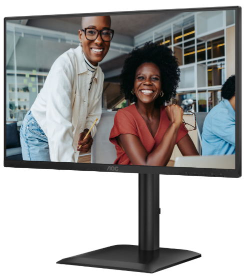 Фото 23,8" AOC 1920x1080 WLED 16:9 IPS 300cd, 1500:1, 20M:1, 4ms, 178°/178°, VGA, HDMI, DP, USB hub: USB3.2x4, USB3.2-B, 120Hz, Speakers, Tilt, Height, Swivel, Pivot, Internal, VESA, Black, 3y