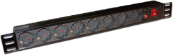Блок розеток 19", 1-фазный с выключателем, 10A / 250V, 8xSchuko, без шнура питания, разъем C14