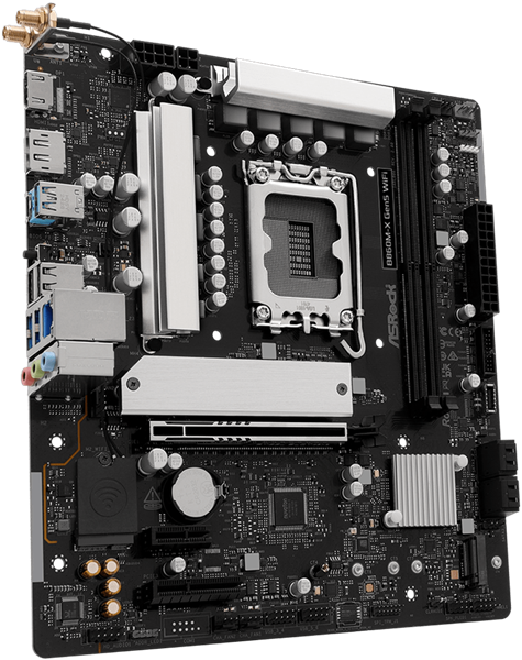 Фото ASROCK B860M-X Gen5 WiFi, LGA1851, B860, 2*DDR5, 4*SATA, 2*M.2, 3*USB 3.2, 2*USB 2.0, Type-C, 2*PCIx16, 1*M.2 (Key E), HDMI+DP, mATX