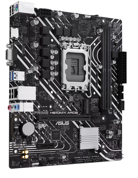 Фото ASUS PRIME H610M-K ARGB, LGA1700, H610, 2*DDR5, 2*DDR5, 4*SATA, 1*M.2, 2*USB 3.2, 4*USB 2.0, 1*PCIx16, 1*PCIx1, VGA+HDMII, mATX