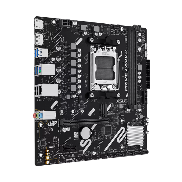 Фото ASUS PRIME A620AM-K, AM5, A620A, 2*DDR5, 4*SATA, 1*M.2, 4*USB 3.2, 2*USB 2.0, 1*PCIx16, 1*PCIx1, DP+HDMI, mATX;