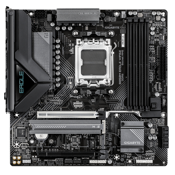 Фото GIGABYTE B850M EAGLE WF6E, AM5, B850, 4*DDR5, 4*SATA, 2*M.2, 3*USB 3.2, 4*USB 2.0, Type-C, 2*PCIx16, 2*DP+HDMI, mATX