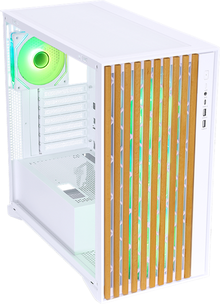 Фото Formula V Line TimberLine T0 White, ATX, wood+plastic front, TYPE-C*1, USB3.0*2, FRONT 3x120mm FRGB, REAR 1x120mm FRGB