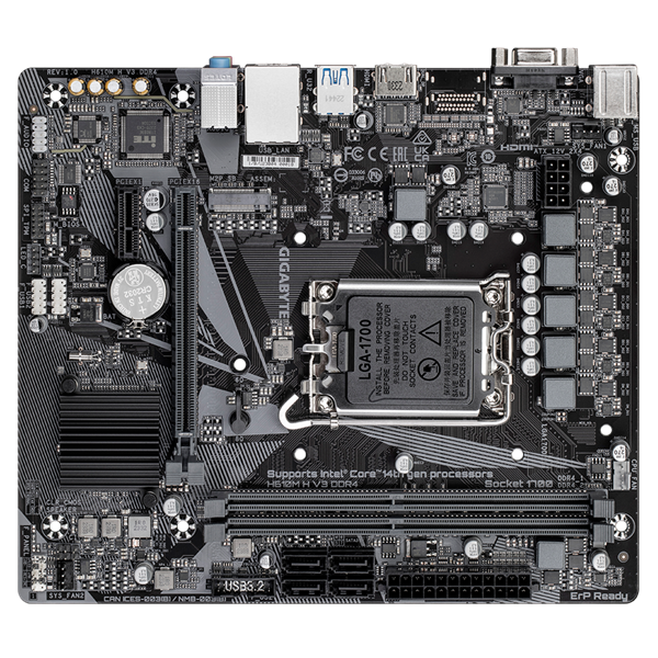 Фото GIGABYTE H610M H V3 DDR4, LGA1700, H610, 2*DDR4, 4*SATA, 1*M.2, 2*USB 3.2, 4*USB 2.0, 1*PCIx16, 1*PCIx1, D-Sub+HDMI, mATX