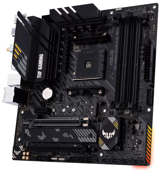 Фото ASUS TUF GAMING B550M-PLUS WIFI II, Socket AM4, B550, 4*DDR4, HDMI+DP, CrossFireX, SATA3 + RAID, Audio, 2,5Gb LAN, USB 3.2*8, USB 2.0*6, COM*1 header (w/o cable) mATX ; 90MB19Y0-M0EAY0