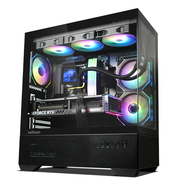 Фото ZALMAN CHRONIX V2, ATX, BLACK, WINDOW, 1xCombo (3.5’’ or 2.5’’), 1x3.5’’HDD, 2x2.5’’SSD, 1xUSB2.0, 1xUSB3.0, 1xUSB Type-C, SIDE 2x120mm ARGB, REAR 1x120mm ARGB