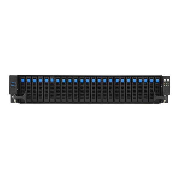 ASUS RS521A-E12-RS24U: 2U, 1x AMD EPYC 9005 SP5, 24x DDR5 RDIMM, 16x NVMe + 8 SATA/SAS, 2x 2.5 rear SATA hot-swap, OCP 3.0, up to 2x dual-slot GPU, 2x 2000W PSU