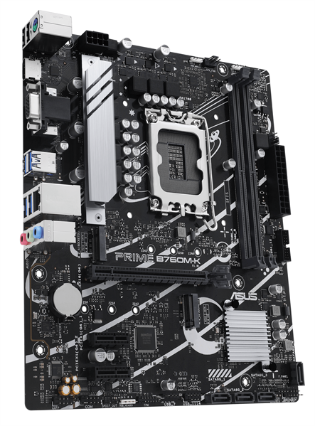 Фото ASUS PRIME B760M-K, LGA1700, B760, 2*DDR5, 4*SATA, 2*M.2, 4*USB 3.2, 2*USB 2.0, 1*PCIx16, 2*PCIx1, HDMI+VGA, mATX; 90MB1FI0-M1EAY0