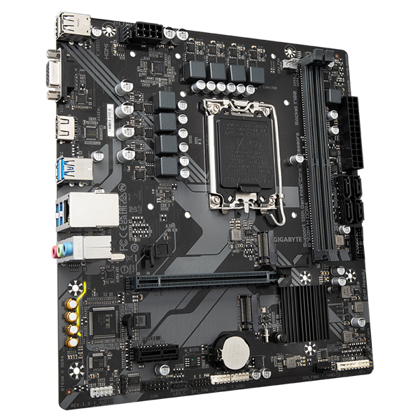 Фото GIGABYTE B760M H DDR4, LGA1700, B760, 2*DDR4, 4*SATA, 2*M.2, 4*USB 3.2, 2*USB 2.0, 1*PCIx16, 2*PCIx1, D-Sub+HDMI, mATX
