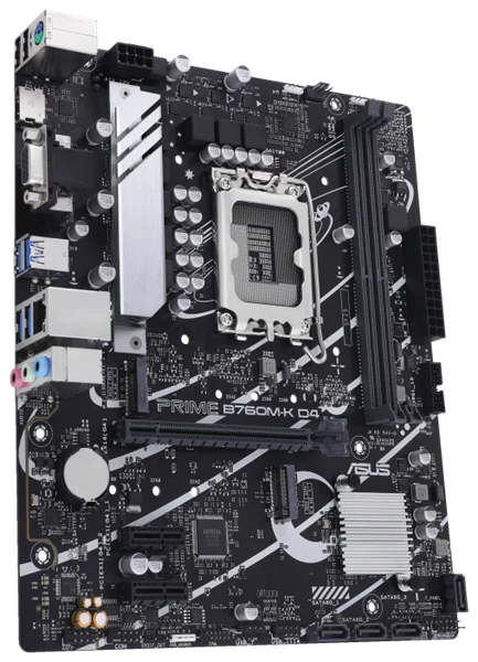 Фото ASUS PRIME B760M-K D4, LGA1700, B760, 2*DDR4, 4*SATA, 2*M.2, 4*USB 3.2, 2*USB 2.0, 1*PCIx16, 2*PCIx1, VGA+HDMI, mATX; 90MB1DS0-M1EAY0