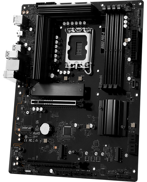 Фото ASROCK B860 PRO-A, LGA1851, B860, 4*DDR5, 4*SATA, 4*M.2, 6*USB 3.2, 2*USB 2.0, Type-C, 2*PCIx16, 1*M.2 (Key E), HDMI+DP, ATX