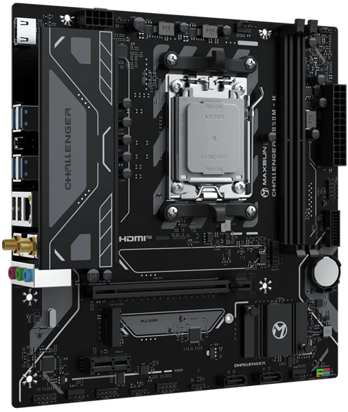 Фото MAXSUN MS-Challenger B850M-K WIFI, AM5, B850, 2*DDR5, 2*SATA3, M.2, 4*USB 3.2, 2*USB 2.0, 1*PCIEx16, 1*PCIEx1, DP+HDMI, mATX