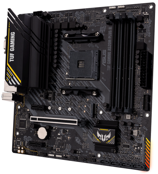 Фото ASUS TUF GAMING A520M-PLUS II, Socket AM4, A520, 4*DDR4, D-Sub+DP+HDMI, SATA3 + RAID, Audio, Gb LAN, USB 3.2*7, USB 2.0*5, COM*1 header (w/o cable), mATX ; 90MB14Y0-M0EAY0, 3 year