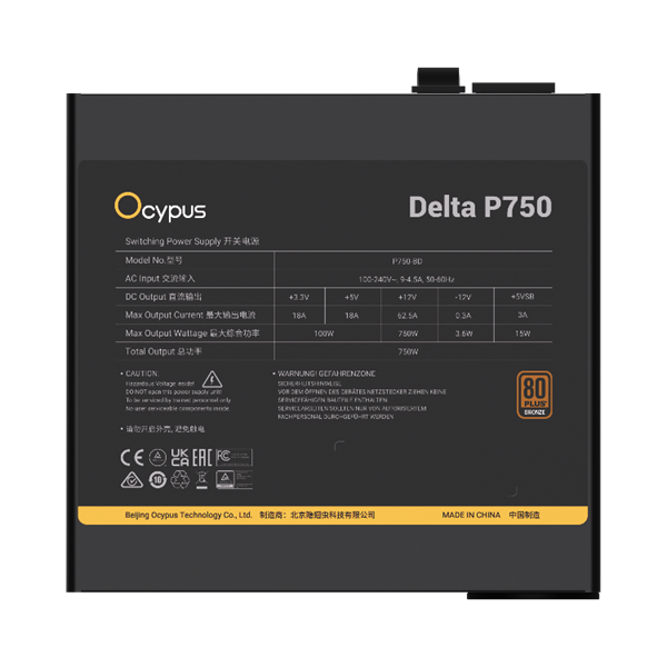 Фото Ocypus Delta P750, 750W, APFC, 80+ Bronze, ATX 3.1, 120mm Fan (P750-BF)