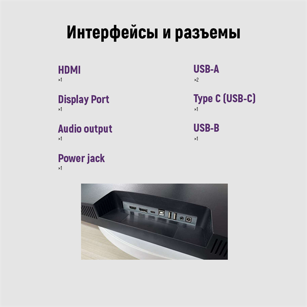 Фото 27" IRBIS SMARTVIEW 27 LED Monitor 2560x1440, 16:9, IPS, 350 cd/m2, 1500:1, 3ms, 178°/178°, HDMI, DP, USBх2, USB-C(65W), Audio output, 100Hz Height Tilt Swiv Pivot Speak внешн. Бп Black 3