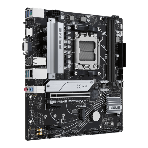 Фото ASUS PRIME B650M-K, AM5, B650, 2*DDR5, 4*SATA, 2*M.2, 4*USB 3.2, 4*USB 2.0, 2*PCIx16, 2*PCIx1, VGA+HDMI, mATX; 90MB1F60-M0EAY0