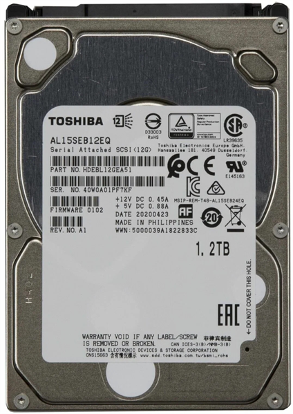 Фото Toshiba Enterprise HDD 2.5" SAS 1.2Tb (1200Gb), 10000rpm, 128MB buffer, 512e, AL15SEB12EQ, 1 year