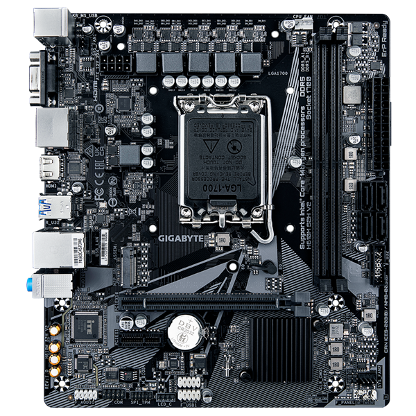 Фото GIGABYTE H610M S2H, LGA1700, H610, 2*DDR5, 4*SATA, 1*M.2, 2*USB 3.2, 4*USB 2.0, 1*PCIx16, 1*PCIx1, D-Sub+HDMI+2*DP, mATX