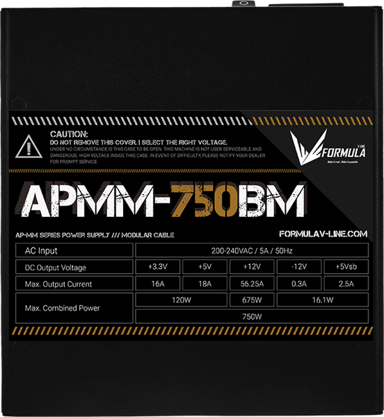 Фото Formula V Line APMM-750BM, 750W, ATX3.1/PCIe5.1, APFC, 80+ Bronze, 12cm Fan, Full Modular