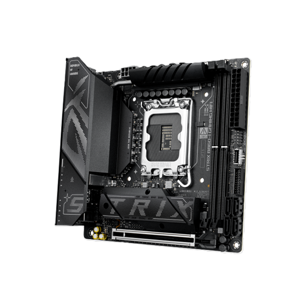 Фото ASUS ROG STRIX B860-I GAMING WIFI, LGA1851, B860, 2*DDR5, 4*SATA, 2*M.2, 6*USB 3.2, Type-C, 1*PCIx16, DP+HDMI, mITX; 90MB1JB0-M0EAY0