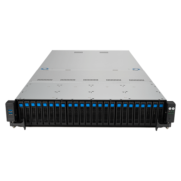 Фото ASUS RS521A-E12-RS24U: 2U, 1x AMD EPYC 9005 SP5, 24x DDR5 RDIMM, 16x NVMe + 8 SATA/SAS, 2x 2.5 rear SATA hot-swap, OCP 3.0, up to 2x dual-slot GPU, 2x 2000W PSU