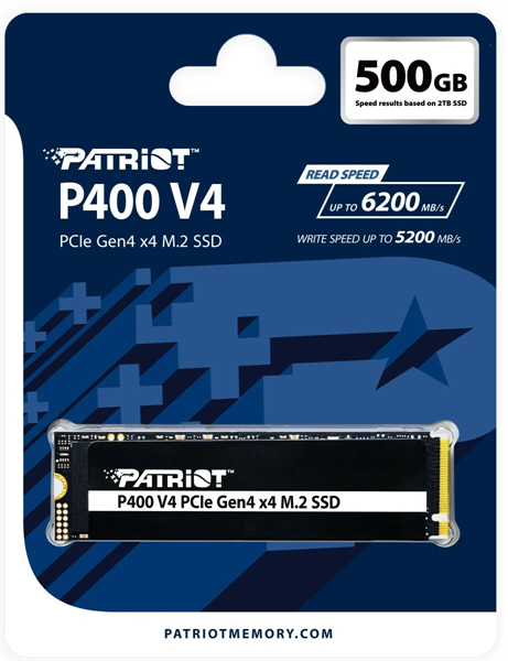 Фото Patriot SSD P400 V4 500GB M.2 2280 NVMe PCIe 4.0 x4 R5000/W3000 TBW 160TB 3D NAND with HS
