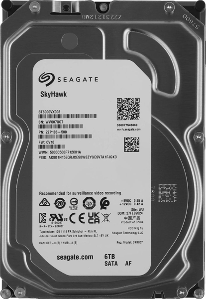 Seagate SkyHawk HDD 3.5" SATA 6Tb, 5400 rpm, 256Mb buffer, 512e/4Kn, CMR, ST6000VX008, 1 year