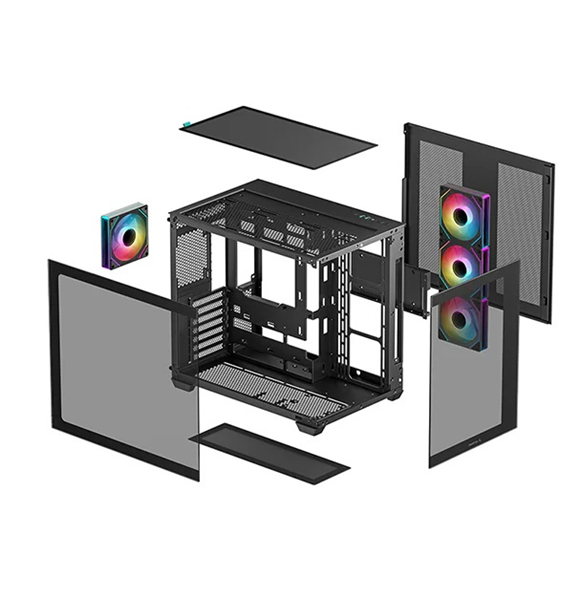 Фото Deepcool CG530 4F без БП, боковое окно (панорама), 3x120мм ARGB Reverse вентилятора на боковой стенке, 1x120мм ARGB вентилятор сзади, черный, ATX (R-CG530-BKADA4-G-1)