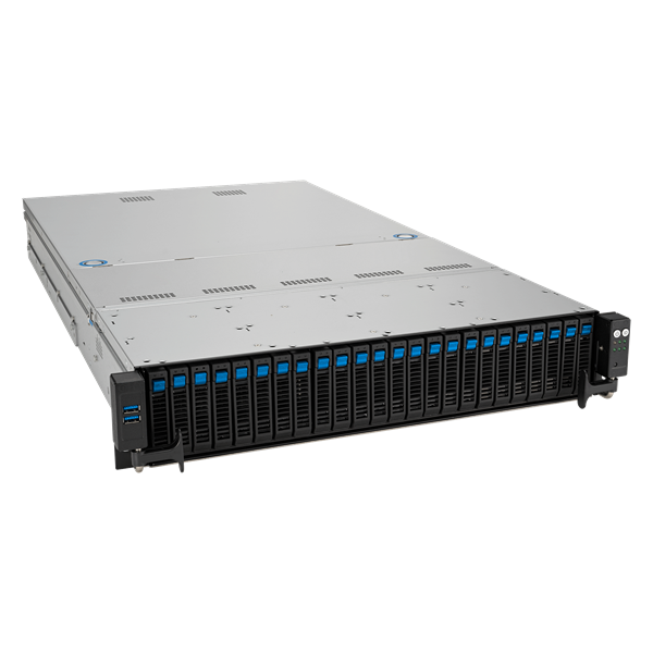 Фото ASUS RS521A-E12-RS24U: 2U, 1x AMD EPYC 9005 SP5, 24x DDR5 RDIMM, 16x NVMe + 8 SATA/SAS, 2x 2.5 rear SATA hot-swap, OCP 3.0, up to 2x dual-slot GPU, 2x 2000W PSU