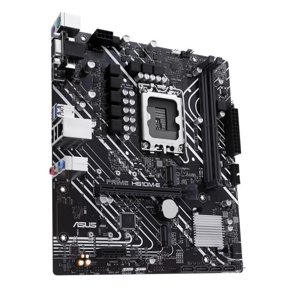 Фото ASUS PRIME H610M-E-CSM, LGA1700, H610, 2*DDR5, 4*SATA, 2*M.2, 2*USB 3.2, 2*USB 2.0, 1*PCIx16, 1*PCIx1, DP+VGA+HDMII, mATX; 90MB1G10-M0EAYC