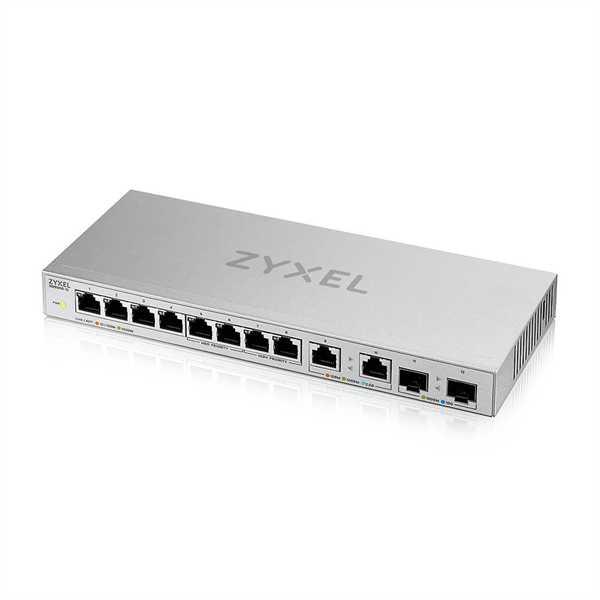Фото Zyxel XGS1010-12, 8xGE, 2x1/2,5GE, 2xSFP+, настольный, бесшумный