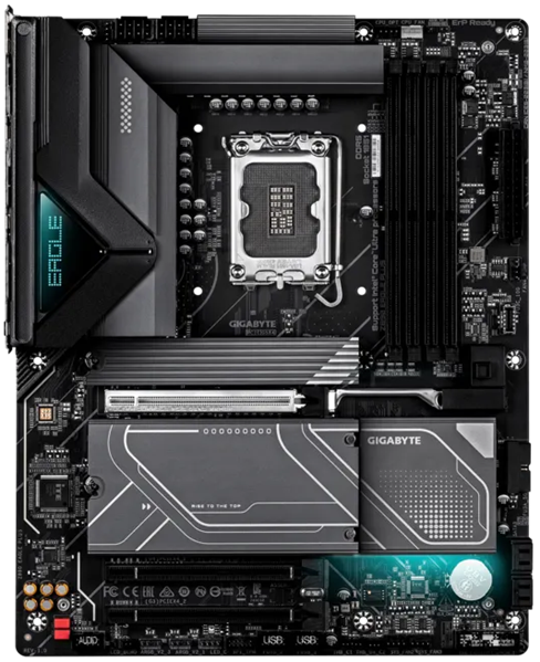 Фото GIGABYTE Z890 EAGLE PLUS, LGA1851, Z890, 4*DDR5, 4*SATA, 4*M.2, 5*USB 3.2, 4*USB 2.0, Type-C, 3*PCIx16, 3*PCIx1, DP, ATX