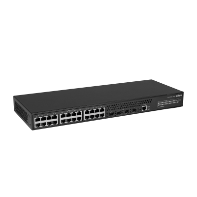 Фото DAHUA 28-портовый управляемый коммутатор, уровень L3 Порты: 24 RJ45 10/100/1000Мбит/с, 4 SFP+ 1000/10000Мбит/с(uplink); питание: 100~240В(AC); грозозащита: до 6кВ