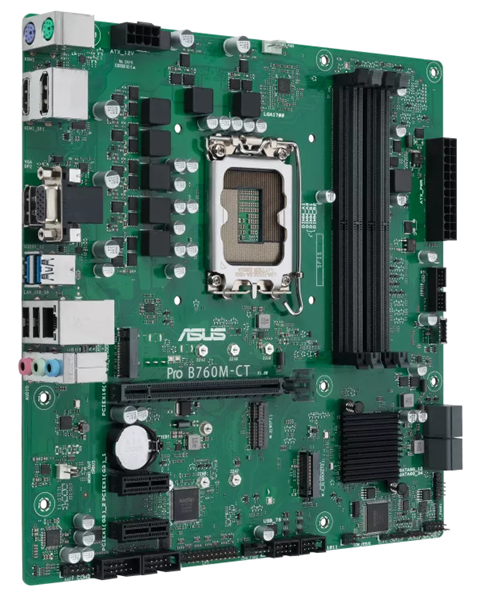 Фото ASUS PRO B760M-CT-CSM, LGA1700, B760, 4*DDR5, 4*SATA, 2*M.2, 2*USB 3.2, 2*USB 2.0, 1*PCIx16, 2*PCIx1, DP+HDMI+VGA, mATX; 90MB1DY0-M1EAYC