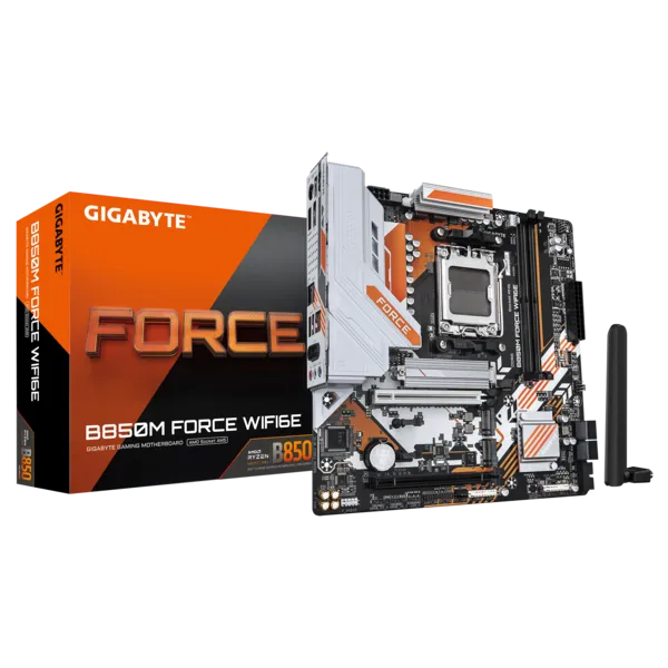 Фото GIGABYTE B850M FORCE WF6E , AM5, B850, 2*DDR5, 4*SATA, 3*M.2, 3*USB 3.2, 2*USB 2.0, Type-C, 2*PCIx16, 1*PCIx1, DP+HDMI, mATX