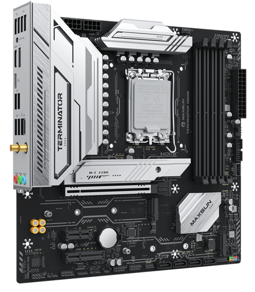 Фото MAXSUN MS-Terminator B860M WIFI, LGA1851, B860, 4*DDR5, 4*SATA3, 3*M.2, USB 3.2, USB 2.0, Type-C, 1*PCIEx16, 1*PCIex4, 1*PCIex1, HDMI+DP, mATX