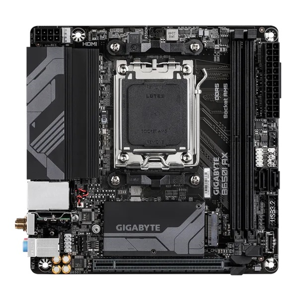 Фото GIGABYTE B650I AX, AM5, B650, 2*DDR5, 2*SATA, 1*M.2, 3*USB 3.2, 3*USB 2.0, 1*PCIx16, DP+HDMI, mITX
