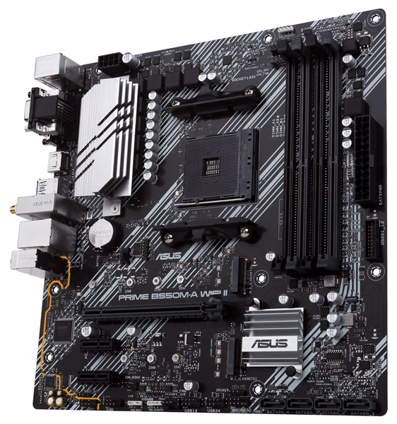 Фото ASUS PRIME B550M-A WIFI II, AM4, B550, 4*DDR4, 4*SATA, 2*M.2, 6*USB 3.2, 2*PCIx16, 2*PCIx1, DVI-D+HDMI+D-Sub, mATX ; 90MB19X0-M0EAY0