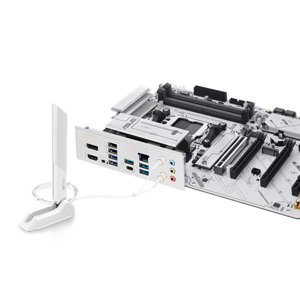 Фото ASUS B650E MAX GAMING WIFI W, AM5, B650, 4*DDR5, 4*SATA, 3*M.2, 5*USB 3.2, 2*USB 2.0, Type-C, 5*PCIx16, DP+HDMI, ATX