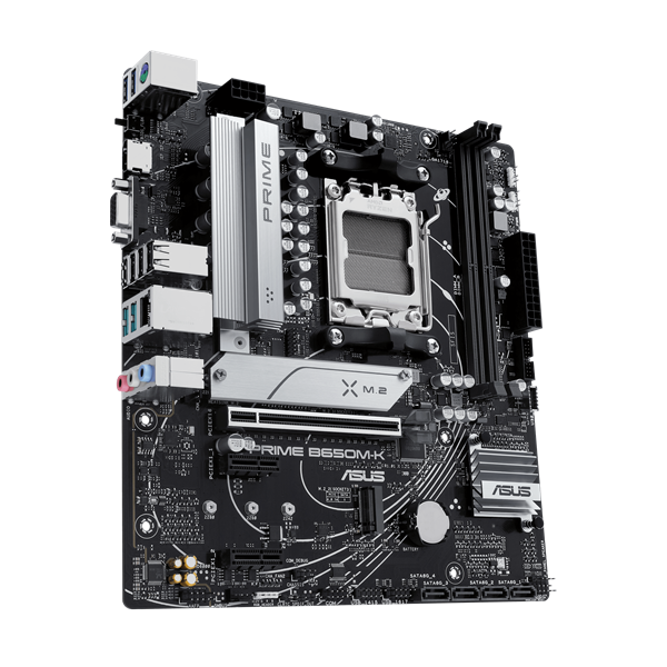 Фото ASUS PRIME B650M-K, AM5, B650, 2*DDR5, 4*SATA, 2*M.2, 4*USB 3.2, 4*USB 2.0, 2*PCIx16, 2*PCIx1, VGA+HDMI, mATX; 90MB1F60-M0EAY0