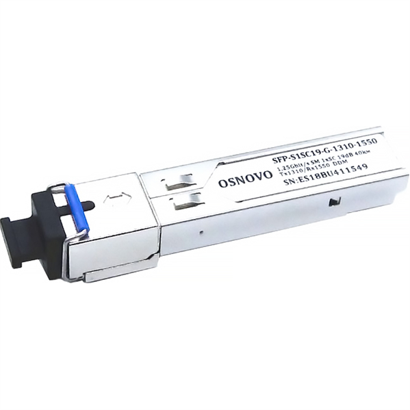 OSNOVO SFP-S1SC19-G-1310-1550 Оптический SFP Модуль. Одно волокно Single Mode. Скорость: до 1,25 Гбит/c. Тип разъема: SC. Оптический бюджет: 19дБ. Расстояние передачи - до 40км. Рабочая длина волны,нм