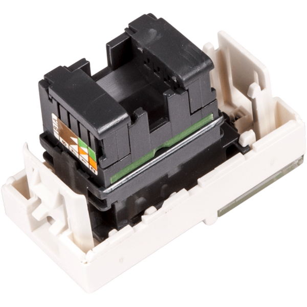 Фото  Вставка Mosaic 22.5x45, RJ-45 UTP, кат.6, со шторкой и увеличенным окном маркировки, белая