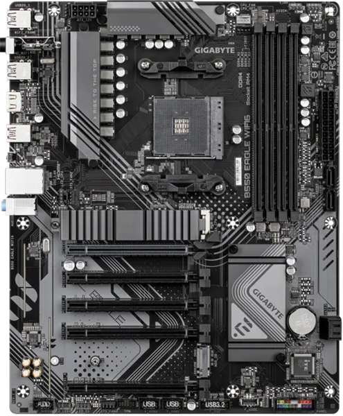 Фото GIGABYTE B550 EAGLE WIFI6, AM4, B550, 4*DDR4, 4*SATA, 2*M.2, 1*USB 3.2, 4*USB 2.0, Type-C, 1*PCIx16, 4*PCIx1, HDMI, mATX