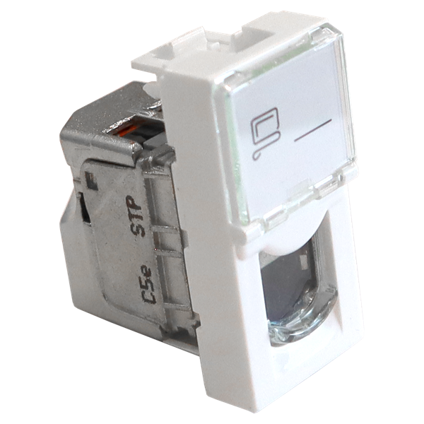 Встав Вставка Mosaic 22.5x45, RJ-45 STP, кат.5e, со шторкой и увеличенным окном маркировки, белая