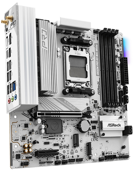 Фото ASROCK B850M PRO RS WIFI WHITE, AM5, B850, 4*DDR5, 4*SATA, 3*M.2, 4*USB 2.0, 3*USB 3.2, Type-C, 2*PCIx16, 1*M.2 (Key E), HDMI+DP, mATX