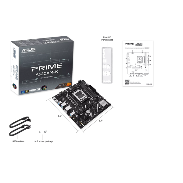 Фото ASUS PRIME A620AM-K, AM5, A620A, 2*DDR5, 4*SATA, 1*M.2, 4*USB 3.2, 2*USB 2.0, 1*PCIx16, 1*PCIx1, DP+HDMI, mATX;