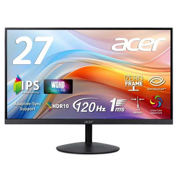 27" ACER SA272UG0bmiipx IPS, 2560x1440, 1 / 4ms, 250cd, 120Hz, 2xHDMI(2.0) + 1xDP(1.4) + SPK + Audio Out, Speakers 1Wx2, sync: FreeSync, hdr: HDR 10, Vesa:75x75 UltraThin Black
