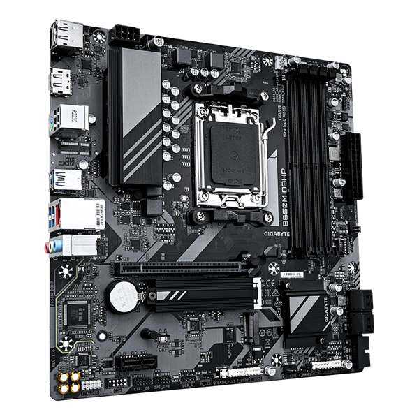 Фото GIGABYTE B650M D3HP, AM5, B650, 4*DDR5, 4*SATA, 2*M.2, 3*USB 3.2, 2*USB 2.0, Type-C, 1*PCIx16, 1*PCIx1, 2*DP+HDMI, mATX