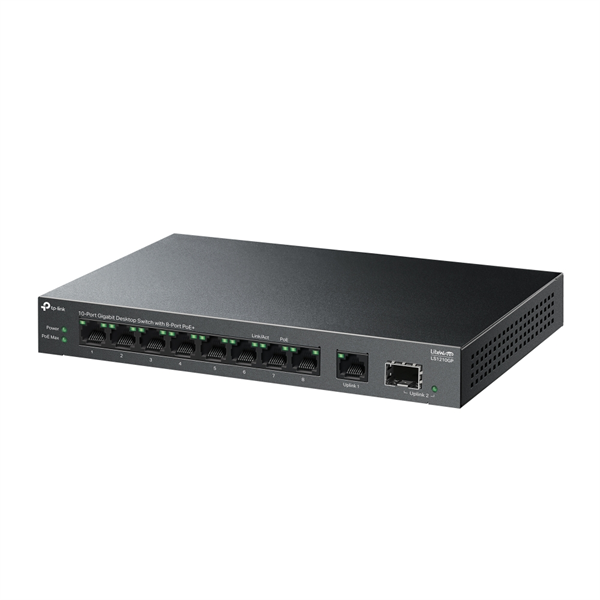 Фото TP-Link LS1210GP, 10-Port Gigabit Desktop Switch with 8-Port PoE+, 61 Вт, 250 m